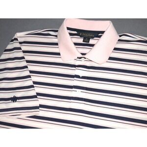 Brooks Brothers Performance 100% Polyester Striped Polo Golf Shirt‎ Men's XL